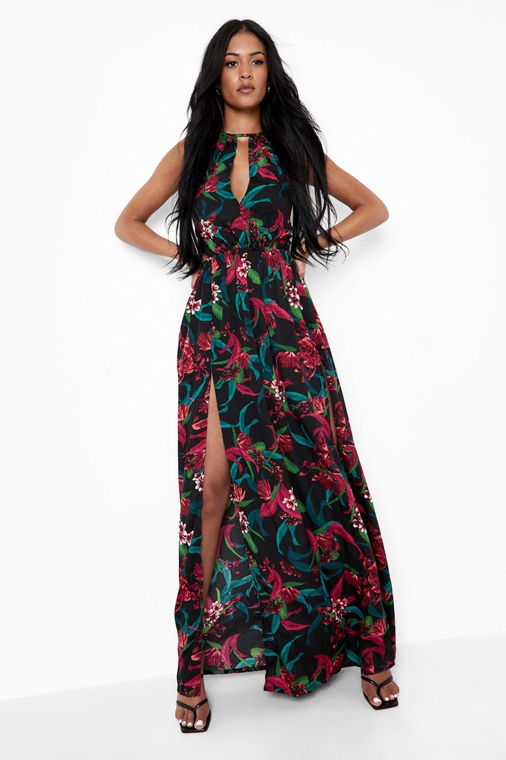 Tall Backless Tropical Maxi Dress